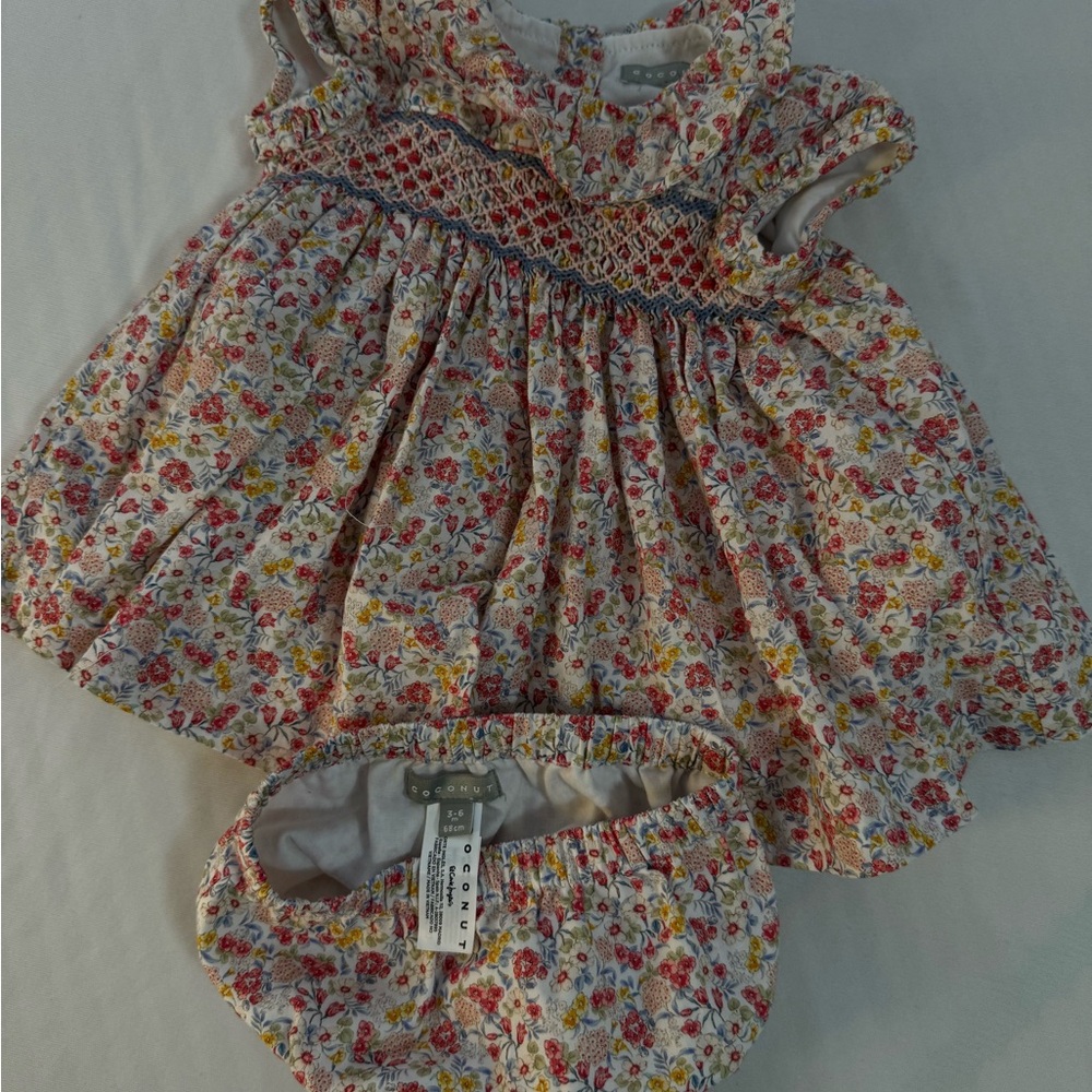 Charming Floral Kids Dress and Diaper Cover Set coconut spanish dress